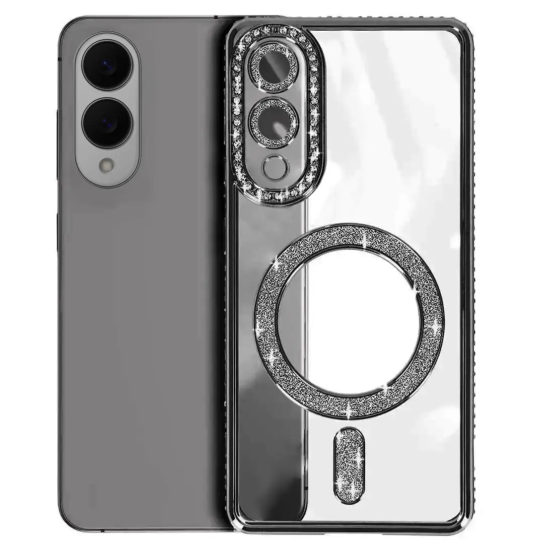 Samsung Galaxy S25 Edge Magsafe Clear Case Diamond with Camera Protection Black